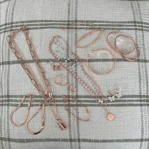 Rose Gold Layered Necklace and Earring Jewelry Set